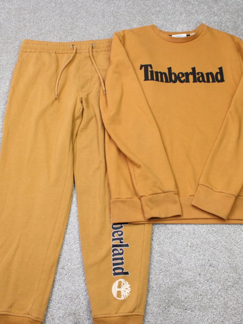 Timberland Sweatsuit Mens Medium Wheat Brown Fleece Crewneck And Joggers 2 pc